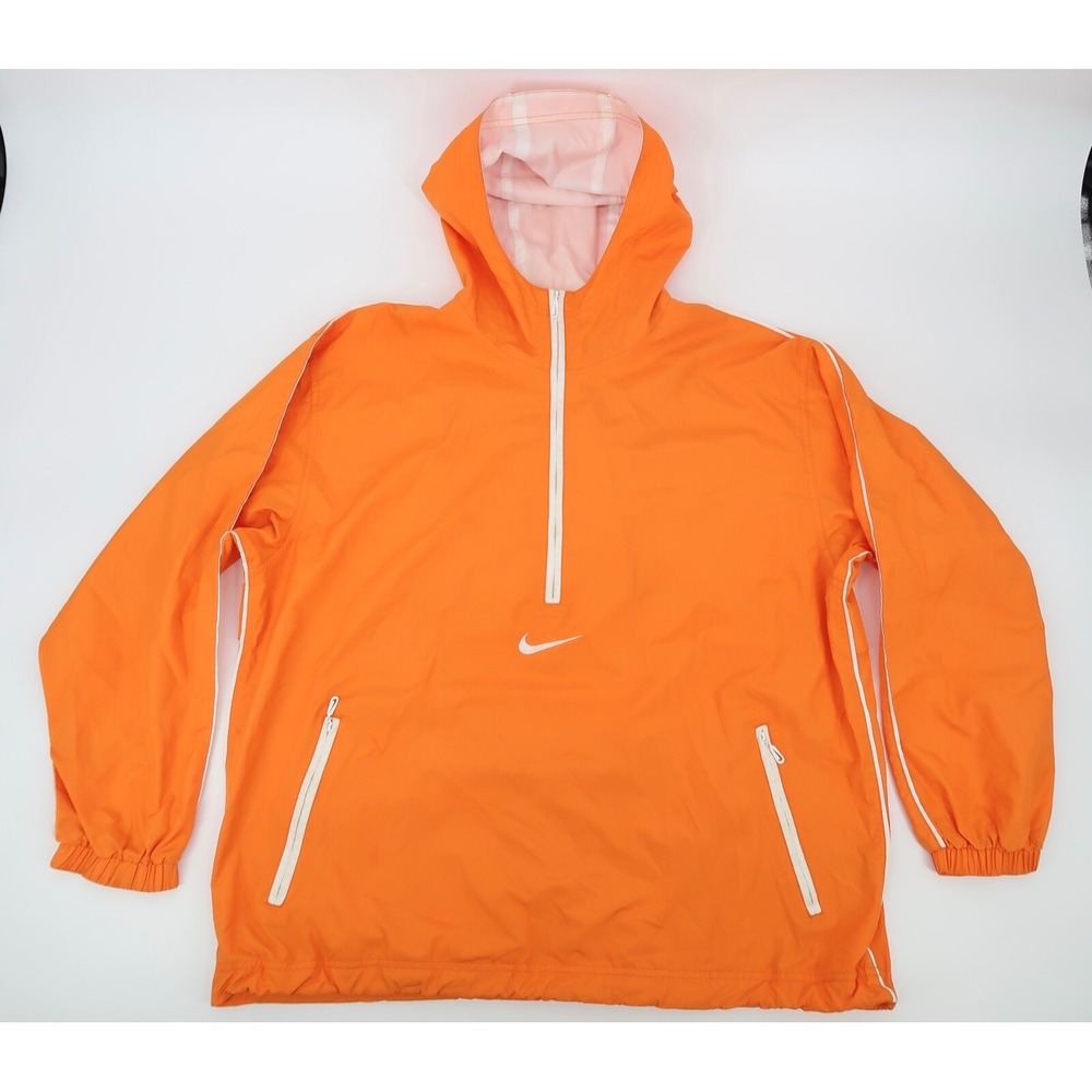 Vintage Nike 1/2 Zip Hooded Pullover Windbreaker Orange Nylon Womens Large 12-14